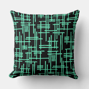 Coussin Lignes Abstraites 120923 - Turquoise sur noir