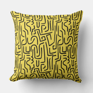 Coussin Lignes Abstraites 130318 - Noir sur #F5DD4B jaun