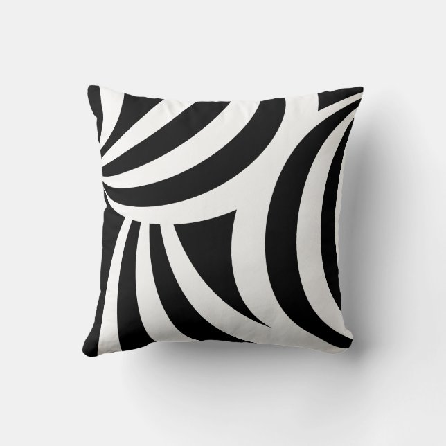 Coussin Lignes Abstraites en noir et blanc Wavy Lance Orei (Verso)
