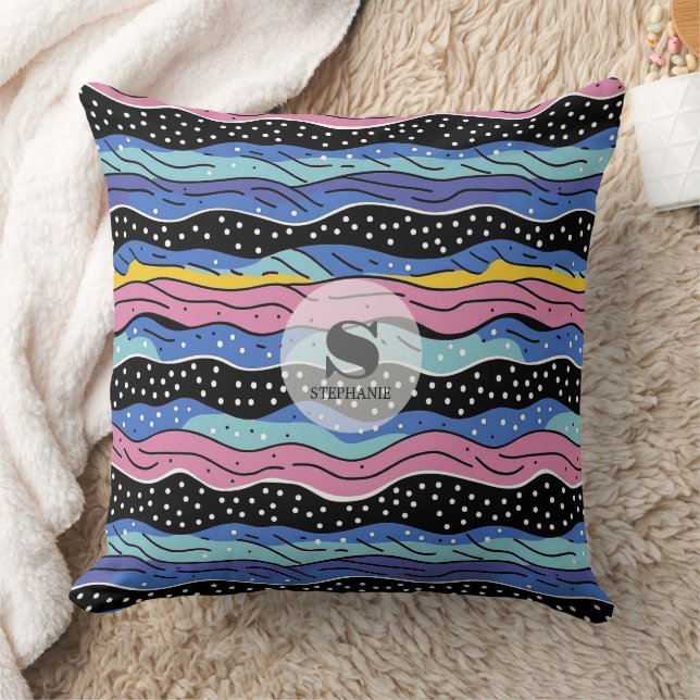 Coussin Lignes Abstraites vives avec Pois (Couverture)