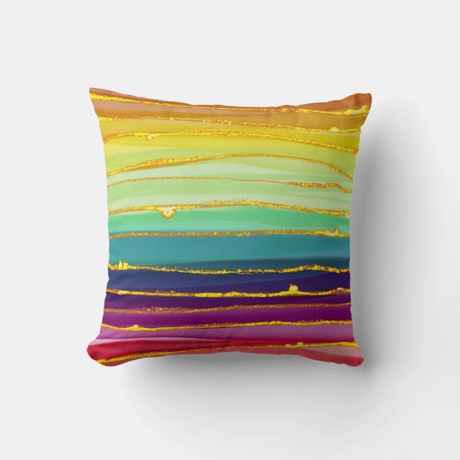 Coussin Lignes arc-en-ciel : composition de luxe abstraite (Recto)