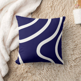 Coussin Lignes blanches abstraites élégantes sur fond bleu