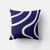 Coussin Lignes blanches abstraites élégantes sur fond bleu (Verso)