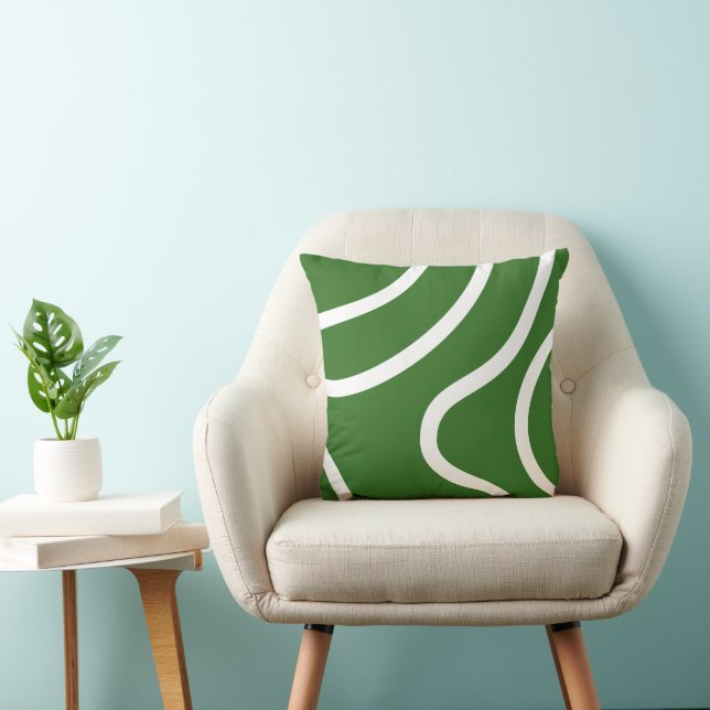 Coussin Lignes blanches abstraites élégantes sur fond vert (Chaise)