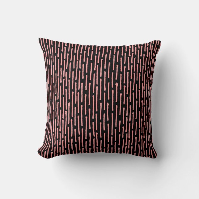 Coussin Lignes cassées - Rose doux sur noir (Recto)