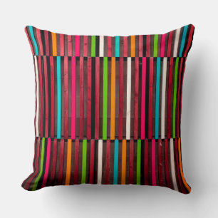 Coussin Lignes colorées Bois Bleu Orange Motif Amusant