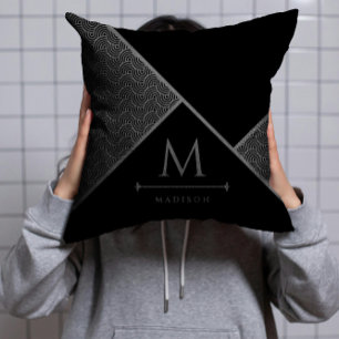 Coussin Lignes courbes géométriques modernes en noir et gr