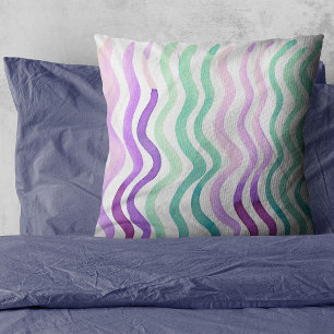 Coussin Lignes d'aquarelles violettes et vertes