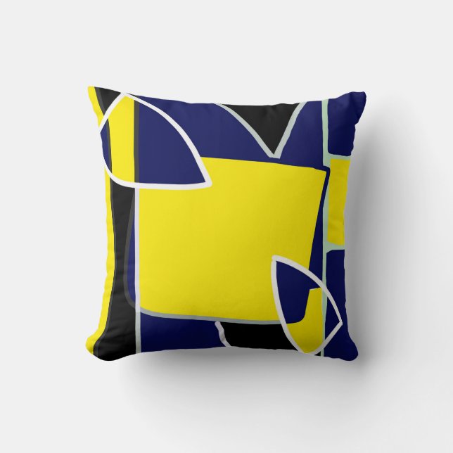 Coussin Lignes d'art Abstrait en bleu jaune gras (Recto)