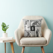 Coussin Lignes de grille modernes Monogramme noir Collage (Chaise)