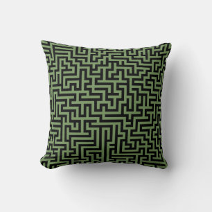 Coussin Lignes de labyrinthe noir vert