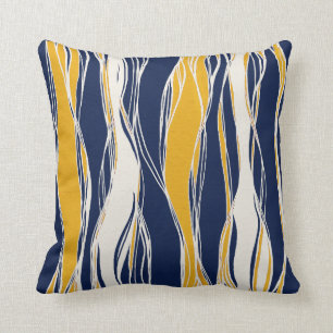 Coussin Lignes élégantes, modernes, en bleu marine et ja