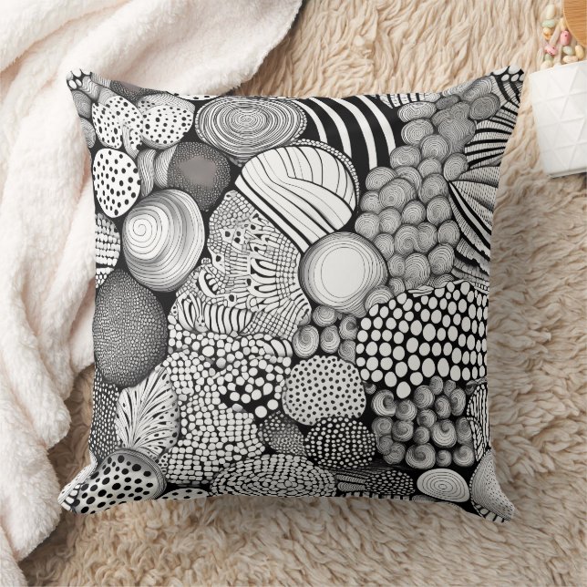 Coussin Lignes Formes Abstraites Noir Blanc Intriquées (Couverture)