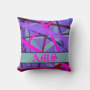 Coussin Lignes géométriques rose et violet Motif Monogramm