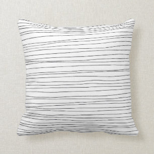 Coussin Lignes malpropres noires d'encre motif blanc de