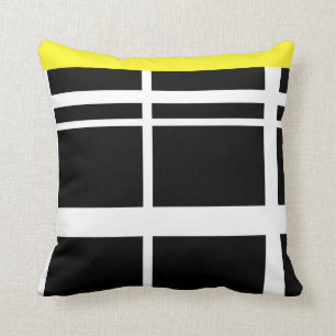 Coussin Lignes noires et blanches jaunes