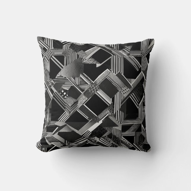 Coussin Lignes noires et blanches modernes Abstrait (Recto)