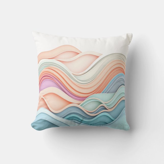 Coussin Lignes ondulées abstraites 3D pastel doux (Recto)