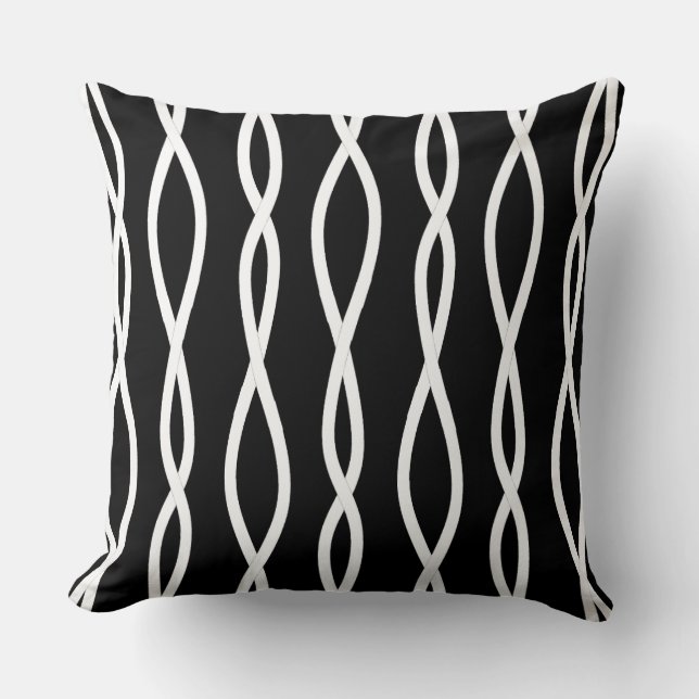 Coussin Lignes ondulées abstraites modernes sur fond noir  (Recto)