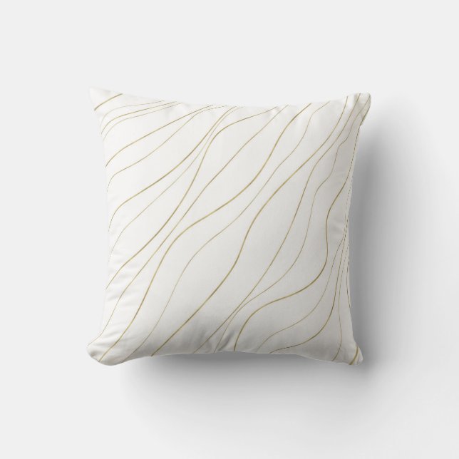 Coussin Lignes ondulées blanches et dorées Glam moderne (Recto)