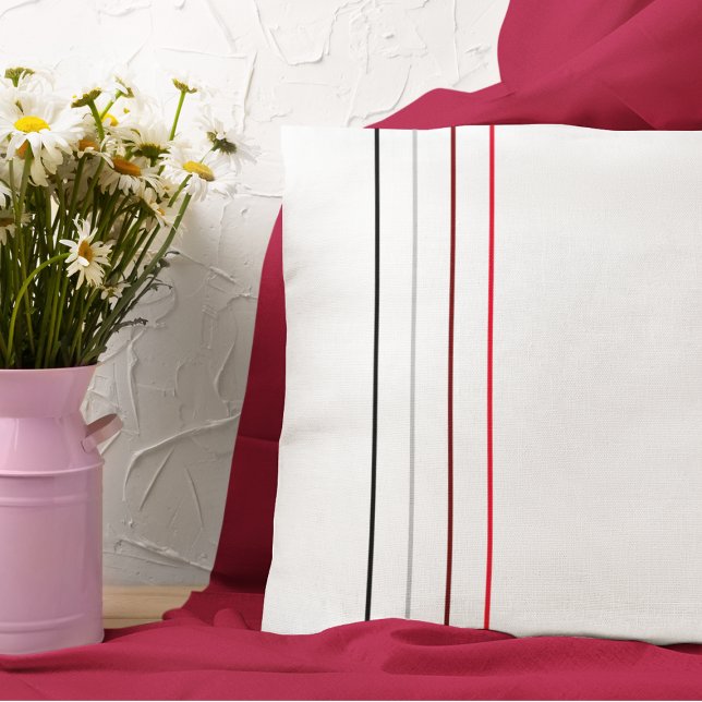 Coussin Lignes rouges minimalistes modernes de gris noir (Créateur téléchargé)