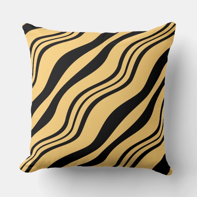 Coussin Lignes stylisées en couche noire et jaune avec ore (Recto)