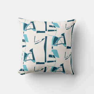Coussin Lignes tortueuses Turquoise Aqua Imprimer sur blan