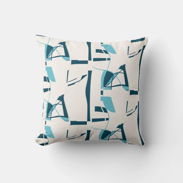 Coussin Lignes tortueuses Turquoise Aqua Imprimer sur blan (Recto)