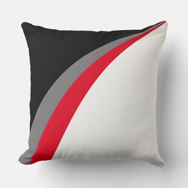 Coussin Lignes Wavy Abstraites modernes en noir, rouge et  (Recto)