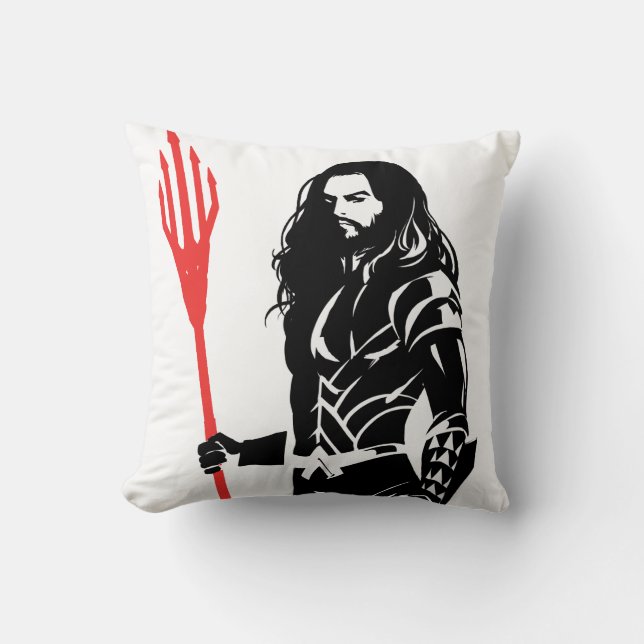 Coussin Ligue de Justice | Aquaman Pose Noir Pop Art (Recto)