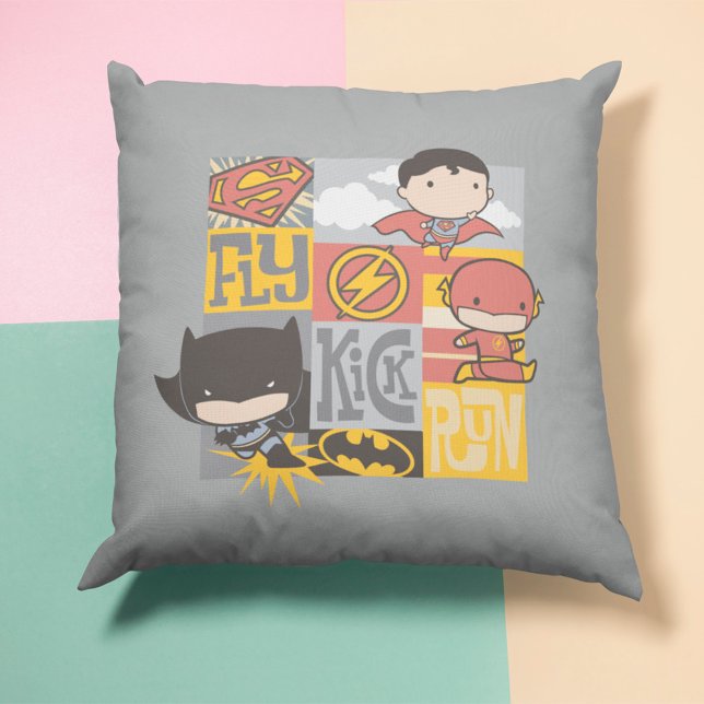Coussin Ligue de justice de Chibi | Voler, Tirer, Exécuter (Créateur téléchargé)
