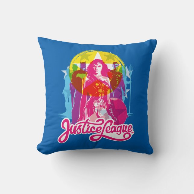 Coussin Ligue de Justice | Retro Group & Logo Pop Art (Recto)