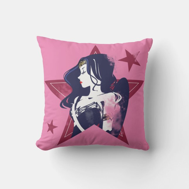 Coussin Ligue de Justice | Wonder Woman & Stars Pop Art (Recto)
