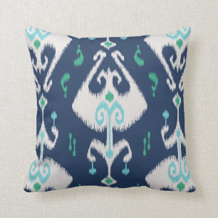Coussin L'ikat chic moderne de bleu marine et de blanc se
