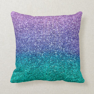 Coussin Lila Lavande et Paillettes Vert Aqua