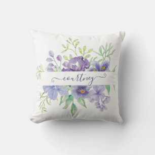 Coussin Lilac aquarelle florale personnalisée