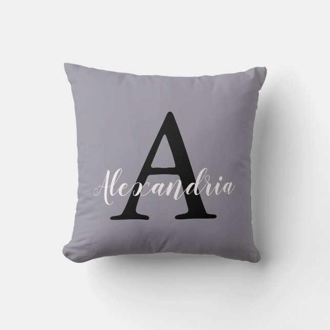 Coussin Lilac Gris Neutre Subtil Monogramme De Couleur Sol (Recto)
