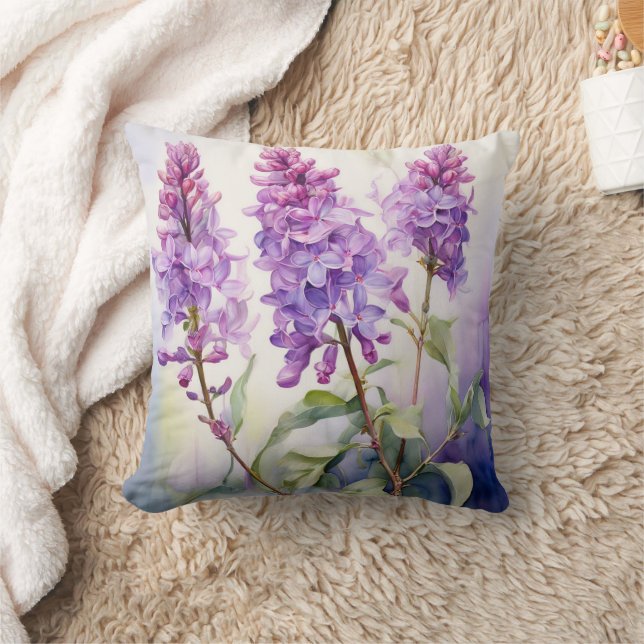 Coussin Lilac May Fleur de naissance Aquarelle Botanique p (Couverture)