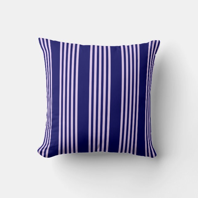 Coussin Lilac violet et bleu marine cinq bandes motif (Recto)