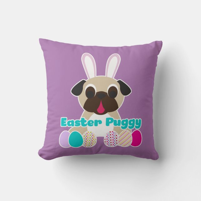 Coussin lilas de lapin de carlin de Pâques Puggy (Recto)