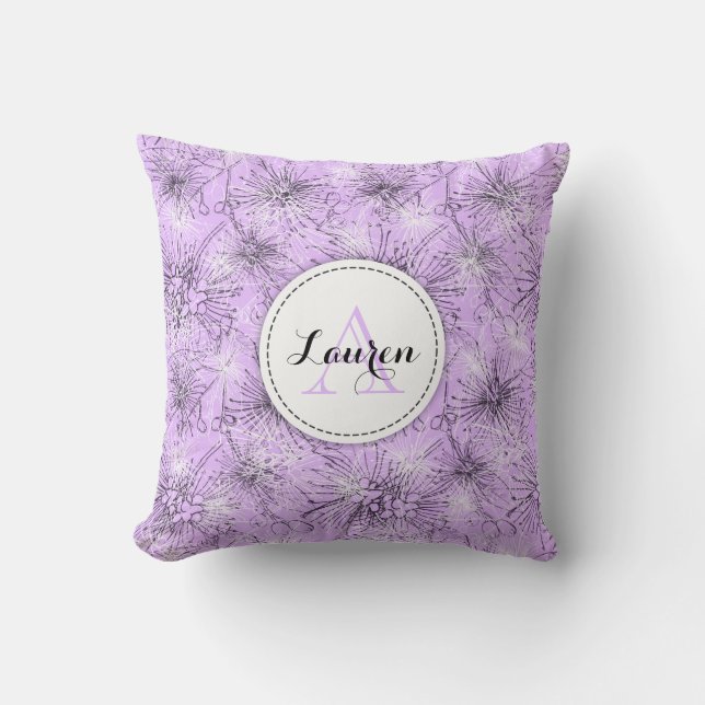 Coussin lilas floral de cerise de brosse (Recto)