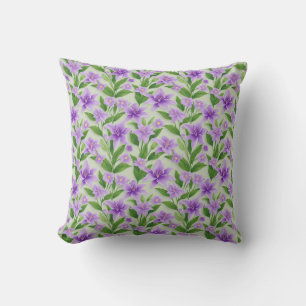 Coussin Lilias violettes vibrantes avec des feuilles verte