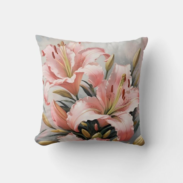 Coussin Lilies roses vintage (Recto)