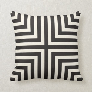 Coussin L'illusion barre le motif de T en noir et crème