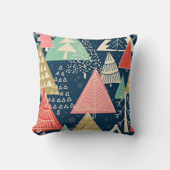 Coussin L'Illustration Festive Des Arbres De Noël. (Recto)