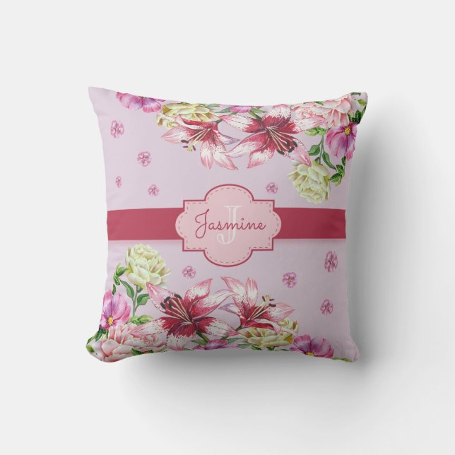 Coussin Lily & Peony Floral Purple (Recto)