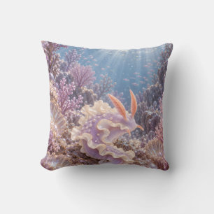 Coussin Limace de mer lilas froissée Corail pastel Océan