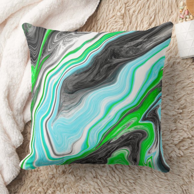 Coussin Lime Green et Aqua Blue Bubble Art Abstrait (Couverture)
