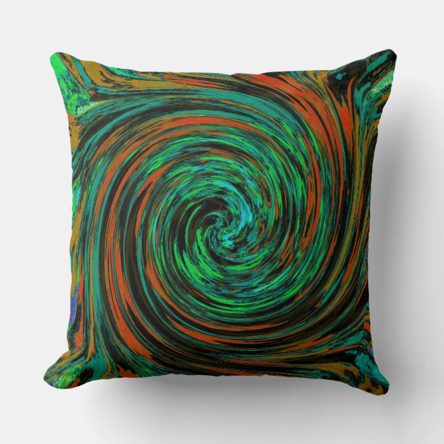 Coussin Lime Green et Orange Abstrait Retro Twirl (Recto)