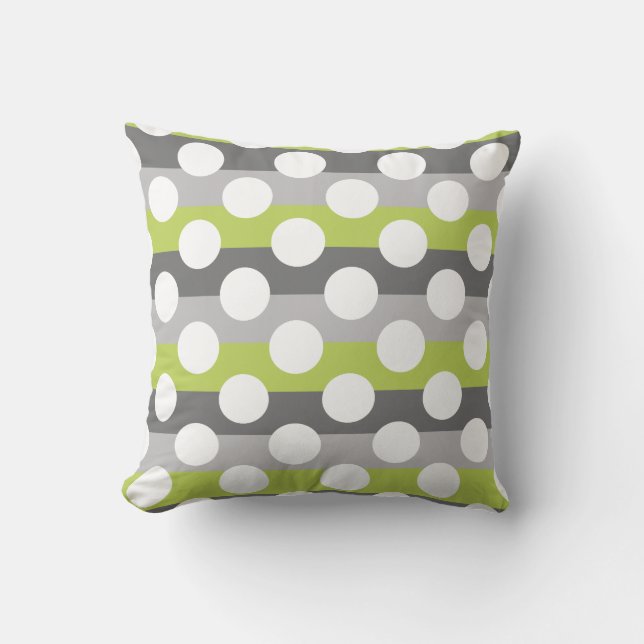 Coussin Lime Green Grey Blanc moderne Polka Dot Motif (Recto)